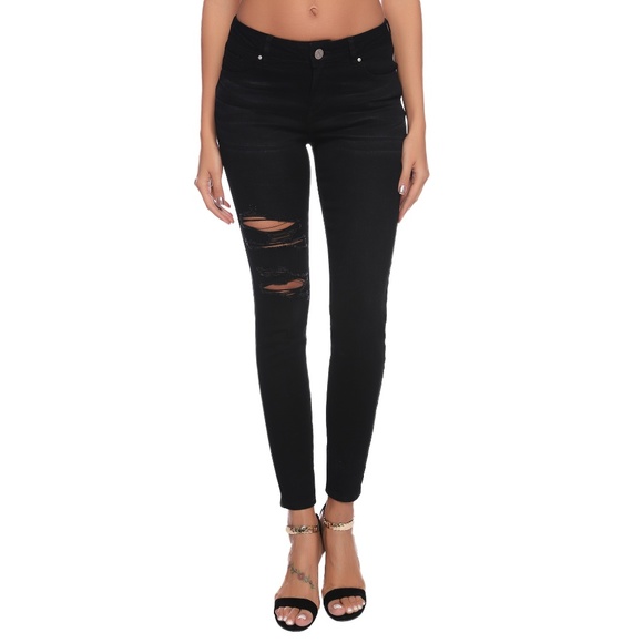 Resfeber Black Distressed Skinny Stretched Jeans - Picture 2 of 6